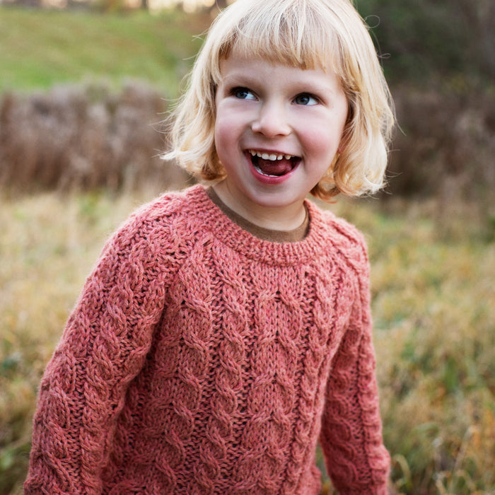 Kids Alpaca Cable Sweater - Pink Coral