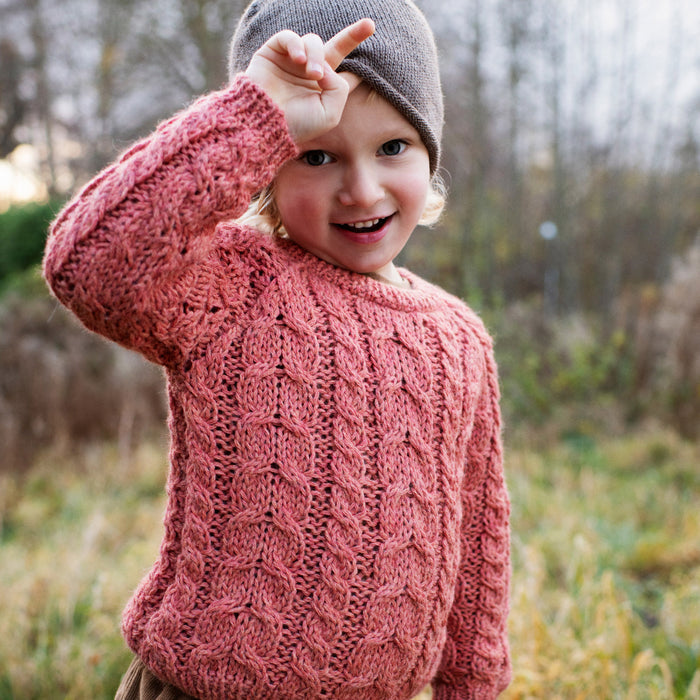 Kids Alpaca Cable Sweater - Pink Coral