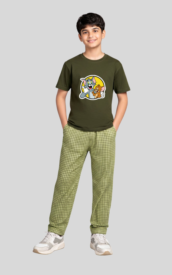 Kids Cotton T-Shirt &  Short Check Trouser Set - Hinz Clothing