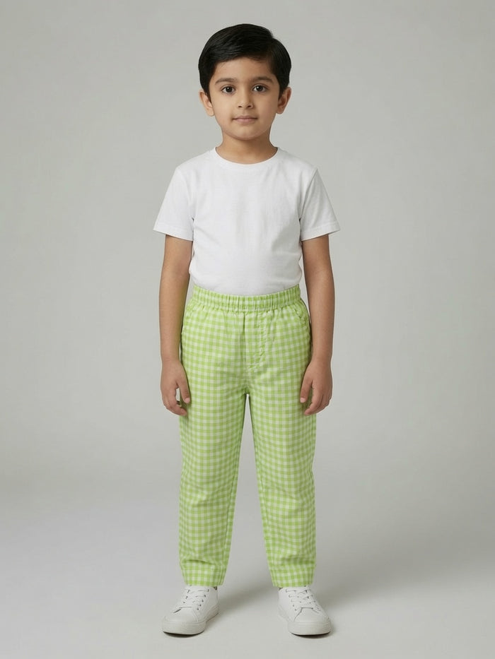 Kids Green Gingham Woven Cotton Trouser