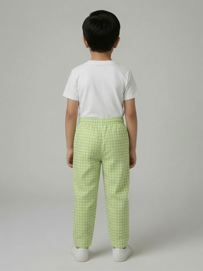 Kids Green Gingham Woven Cotton Trouser