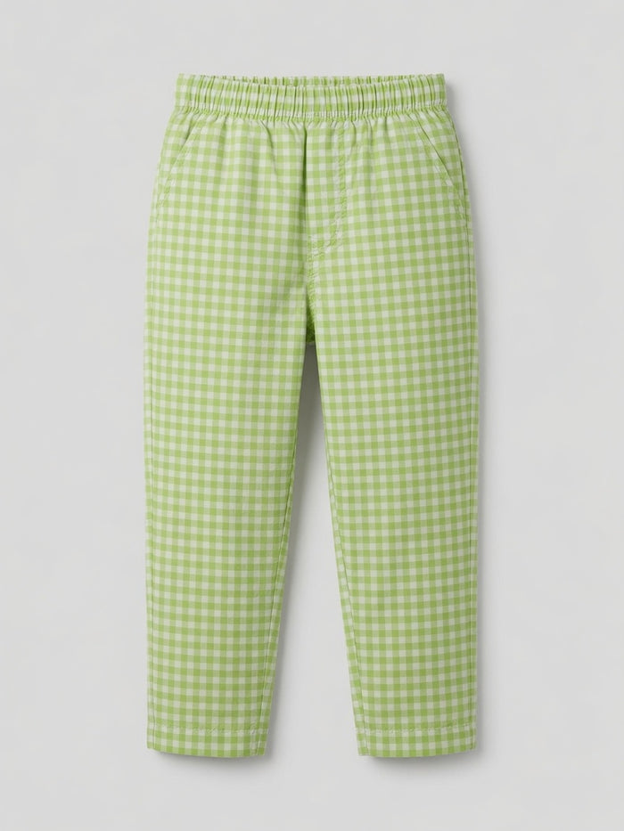 Kids Green Gingham Woven Cotton Trouser
