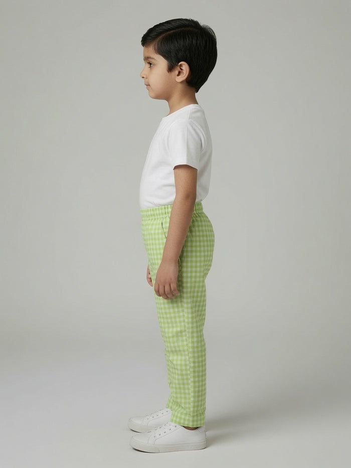 Kids Green Gingham Woven Cotton Trouser