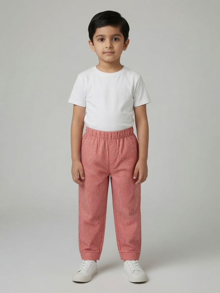 Kids Red Gingham Woven Cotton Trouser