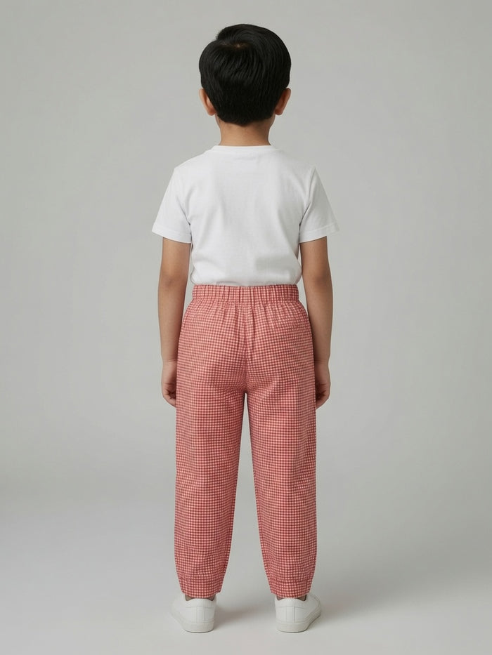 Kids Red Gingham Woven Cotton Trouser