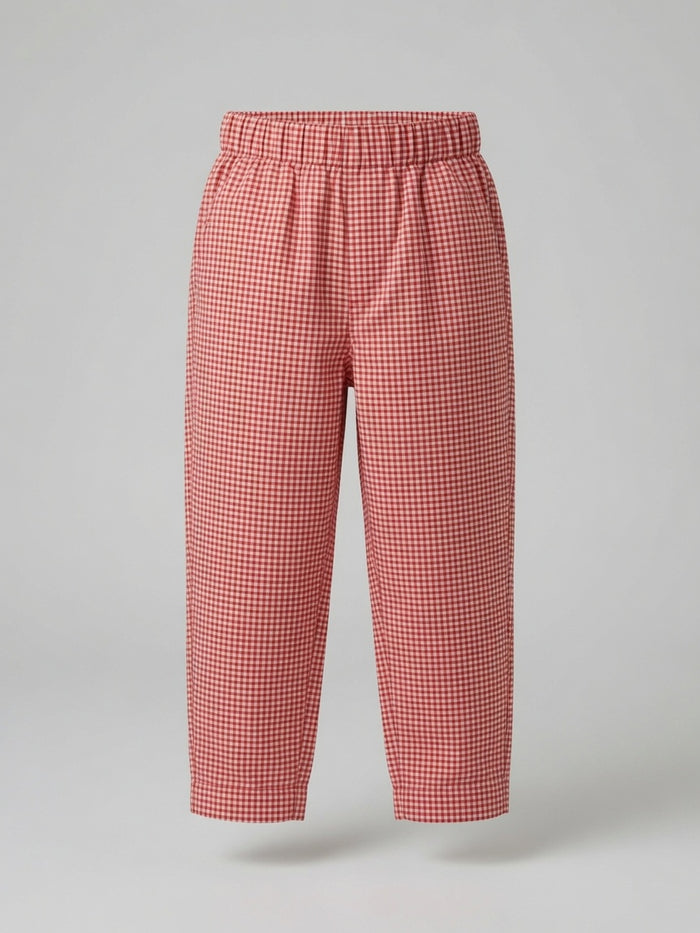 Kids Red Gingham Woven Cotton Trouser