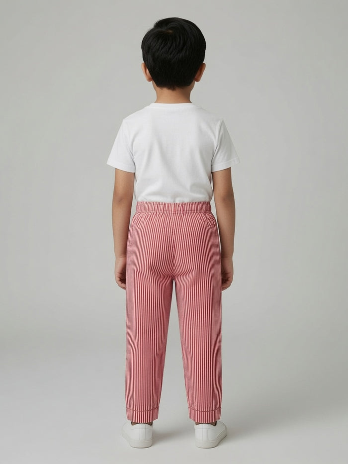 Kids Red & White Stripe Woven Cotton Trouser