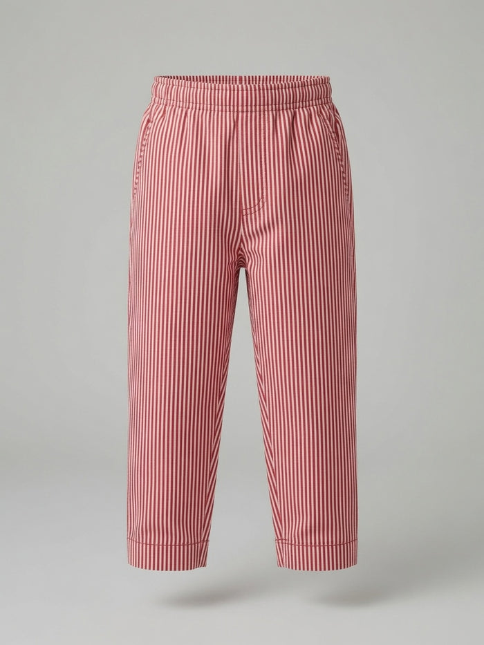 Kids Red & White Stripe Woven Cotton Trouser