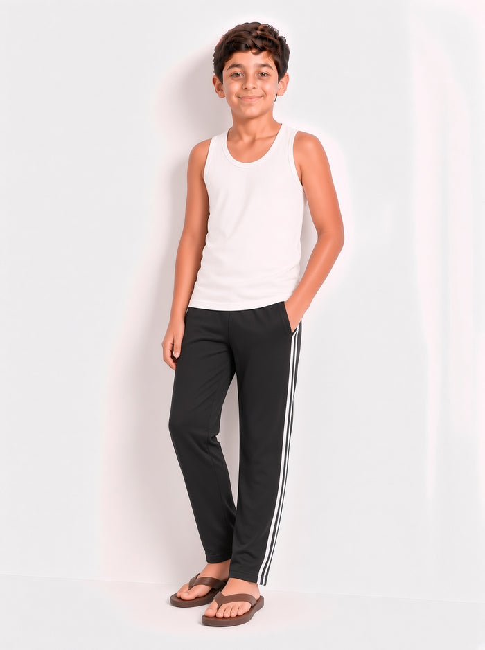 Kids Single Jersey Cotton Side Stripe Trouser Black Regular Fit - Hinz Clothing
