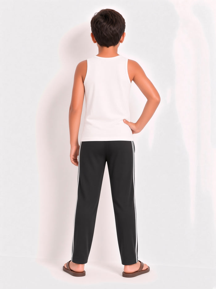 Kids Single Jersey Cotton Side Stripe Trouser Black Regular Fit - Hinz Clothing