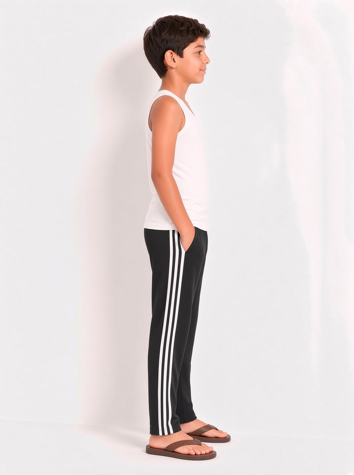 Kids Single Jersey Cotton Side Stripe Trouser Black Regular Fit - Hinz Clothing