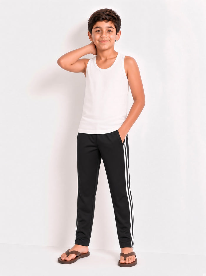 Kids Single Jersey Cotton Side Stripe Trouser Black Regular Fit - Hinz Clothing