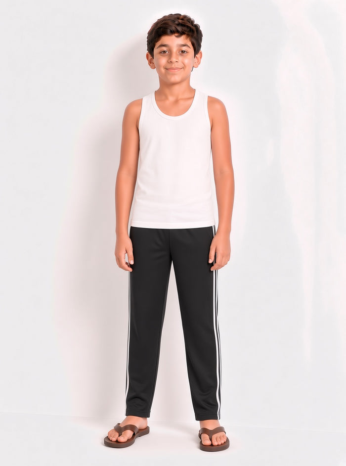Kids Single Jersey Cotton Side Stripe Trouser Black Regular Fit - Hinz Clothing