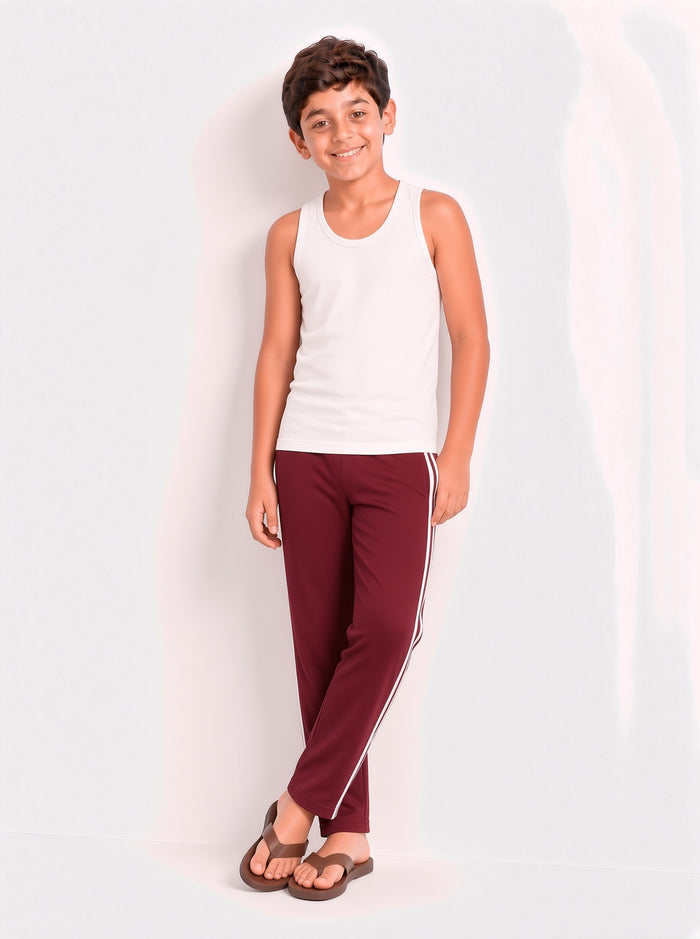 Kids Single Jersey Cotton Side Stripe Trouser Maroon Regular Fit