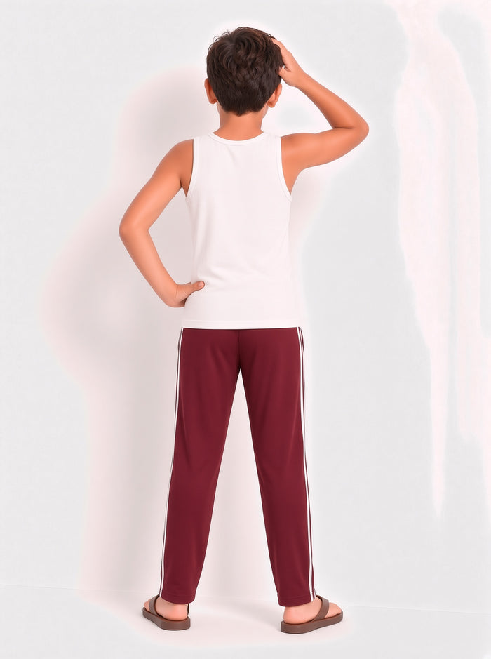 Kids Single Jersey Cotton Side Stripe Trouser Maroon Regular Fit - Hinz Clothing