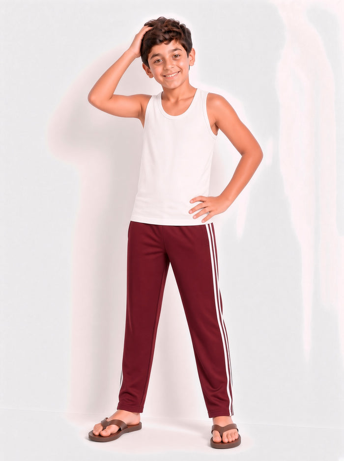 Kids Single Jersey Cotton Side Stripe Trouser Maroon Regular Fit - Hinz Clothing