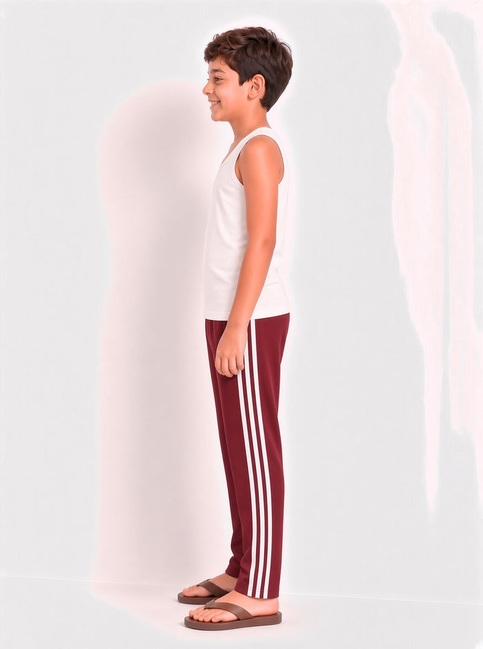 Kids Single Jersey Cotton Side Stripe Trouser Maroon Regular Fit - Hinz Clothing