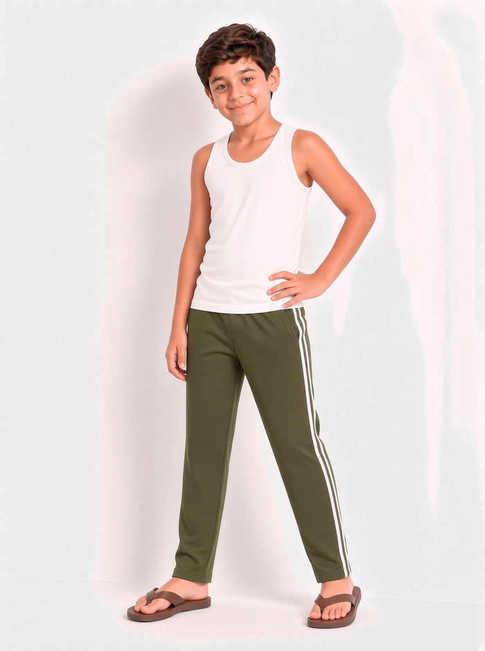 Kids Single Jersey Cotton Side Stripe Trouser Olive Green Regular Fit