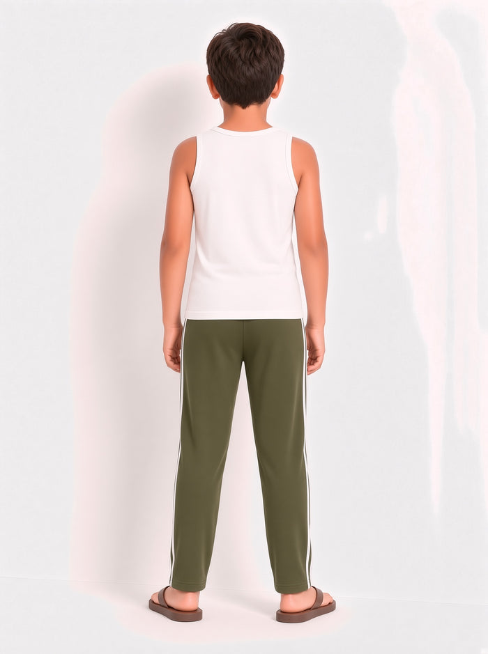 Kids Single Jersey Cotton Side Stripe Trouser Olive Green Regular Fit - Hinz Clothing