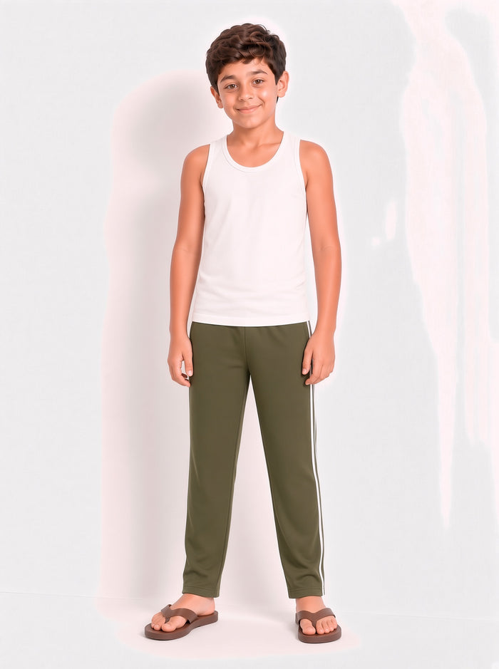 Kids Single Jersey Cotton Side Stripe Trouser Olive Green Regular Fit - Hinz Clothing