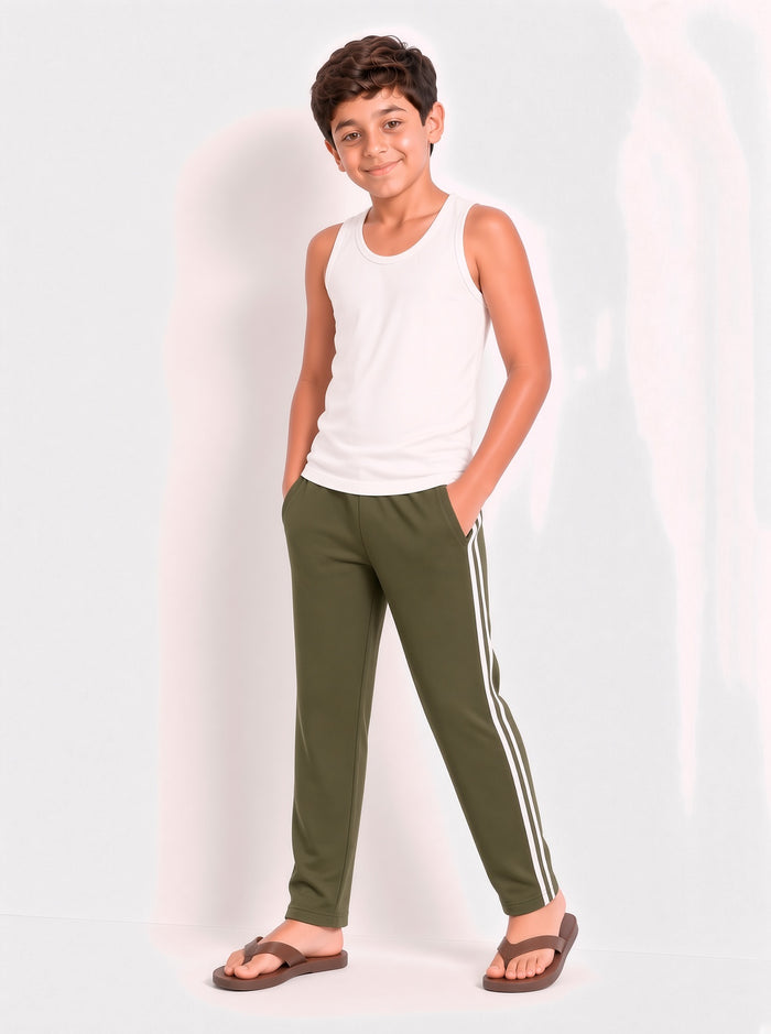 Kids Single Jersey Cotton Side Stripe Trouser Olive Green Regular Fit - Hinz Clothing
