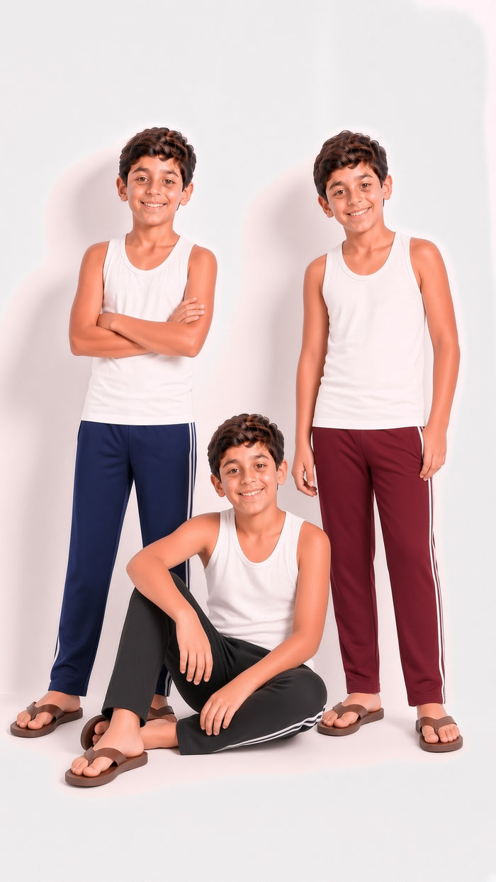 Kids Single Jersey Cotton Side Stripe Trouser Regular Fit (BNM Pack of 3)