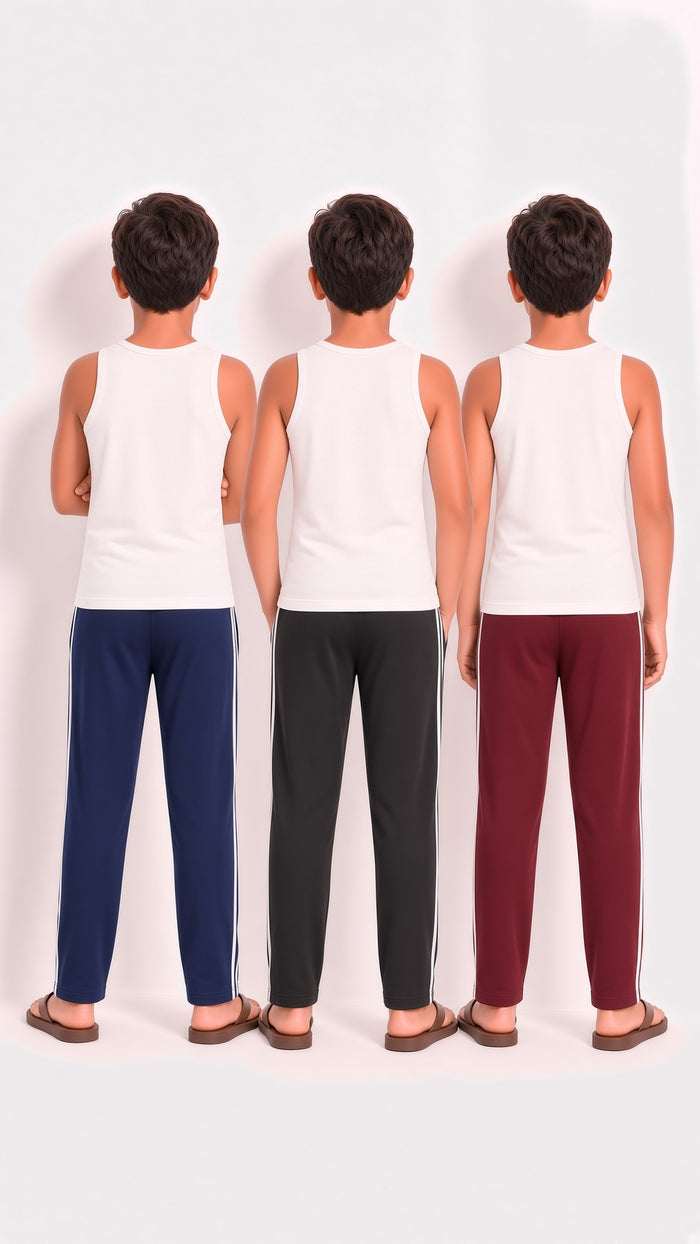 Kids Single Jersey Cotton Side Stripe Trouser Regular Fit (BNM Pack of 3)