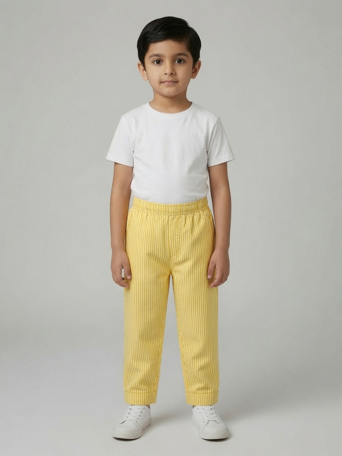 Kids Yellow Stripe Woven Cotton Trouser