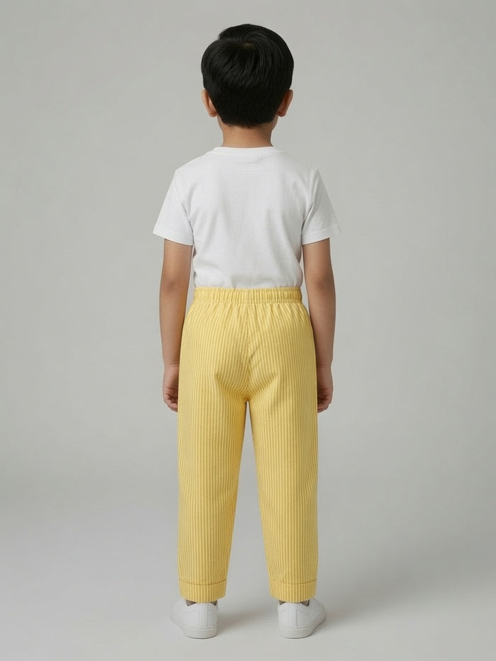 Kids Yellow Stripe Woven Cotton Trouser
