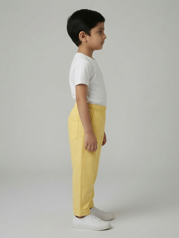 Kids Yellow Stripe Woven Cotton Trouser