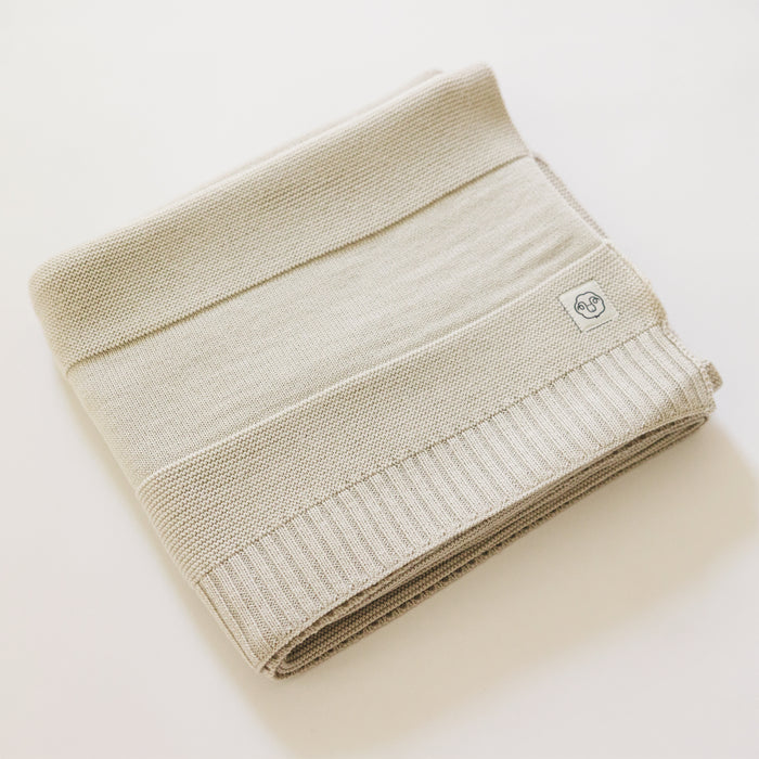 Knitted Baby Blanket, 100% Merino Wool, 31.5" x 40", Almond