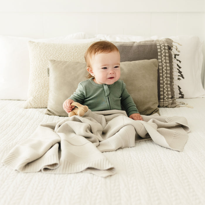 Knitted Baby Blanket, 100% Merino Wool, 31.5" x 40", Almond