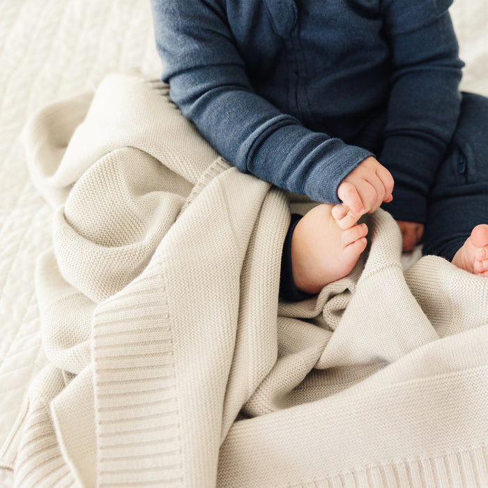 Knitted Baby Blanket, 100% Merino Wool, 31.5" x 40", Almond