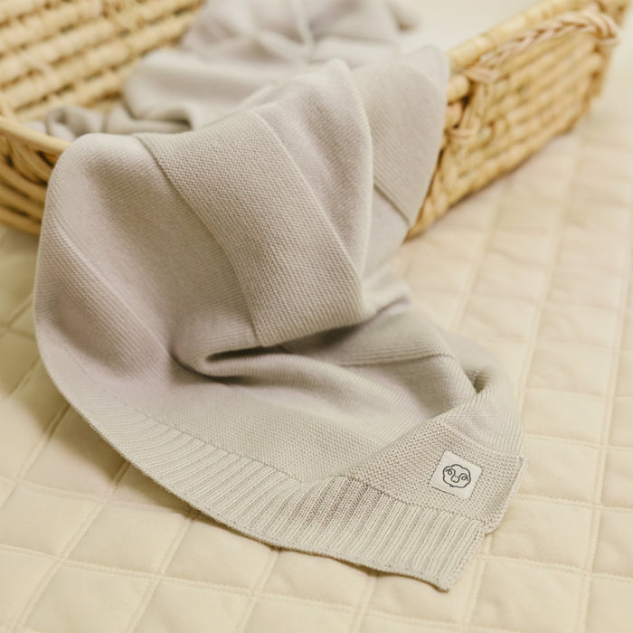 Knitted Baby Blanket, 100% Merino Wool, 31.5" x 40", Almond