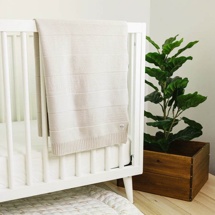 Knitted Baby Blanket, 100% Merino Wool, 31.5" x 40", Almond