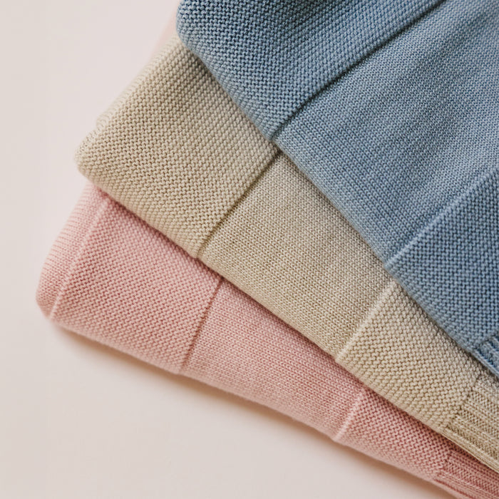 Knitted Baby Blanket, 100% Merino Wool, 31.5" x 40", Almond