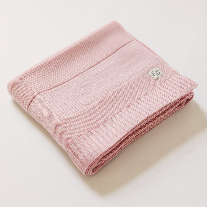 Knitted Baby Blanket, 100% Merino Wool, 31.5" x 40", Crystal Pink