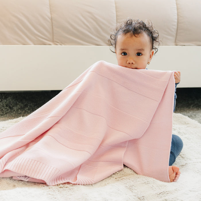 Knitted Baby Blanket, 100% Merino Wool, 31.5" x 40", Crystal Pink