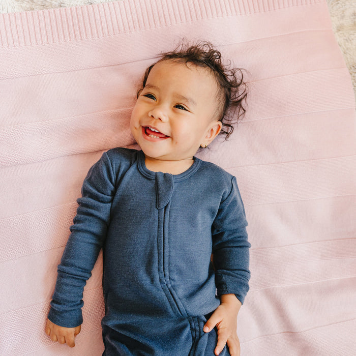 Knitted Baby Blanket, 100% Merino Wool, 31.5" x 40", Crystal Pink