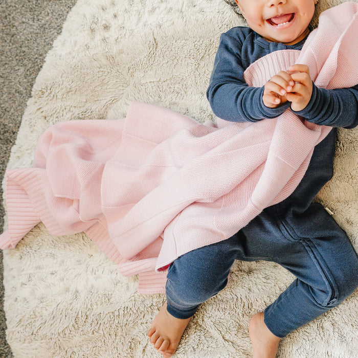 Knitted Baby Blanket, 100% Merino Wool, 31.5" x 40", Crystal Pink