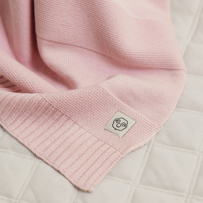Knitted Baby Blanket, 100% Merino Wool, 31.5" x 40", Crystal Pink