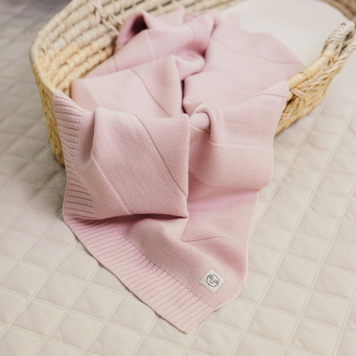 Knitted Baby Blanket, 100% Merino Wool, 31.5" x 40", Crystal Pink