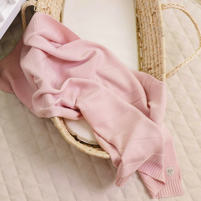 Knitted Baby Blanket, 100% Merino Wool, 31.5" x 40", Crystal Pink