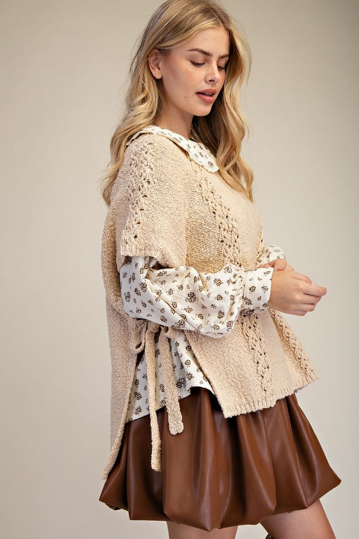 KNITTED SWEATER PONCHO, NATURAL