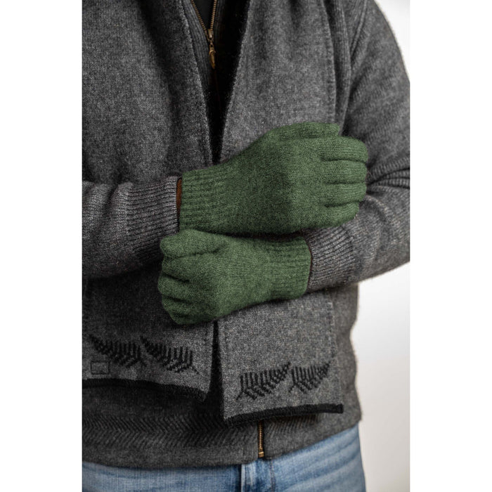 Koru - Merino & Possum Plain Gloves (KO48)Moss
