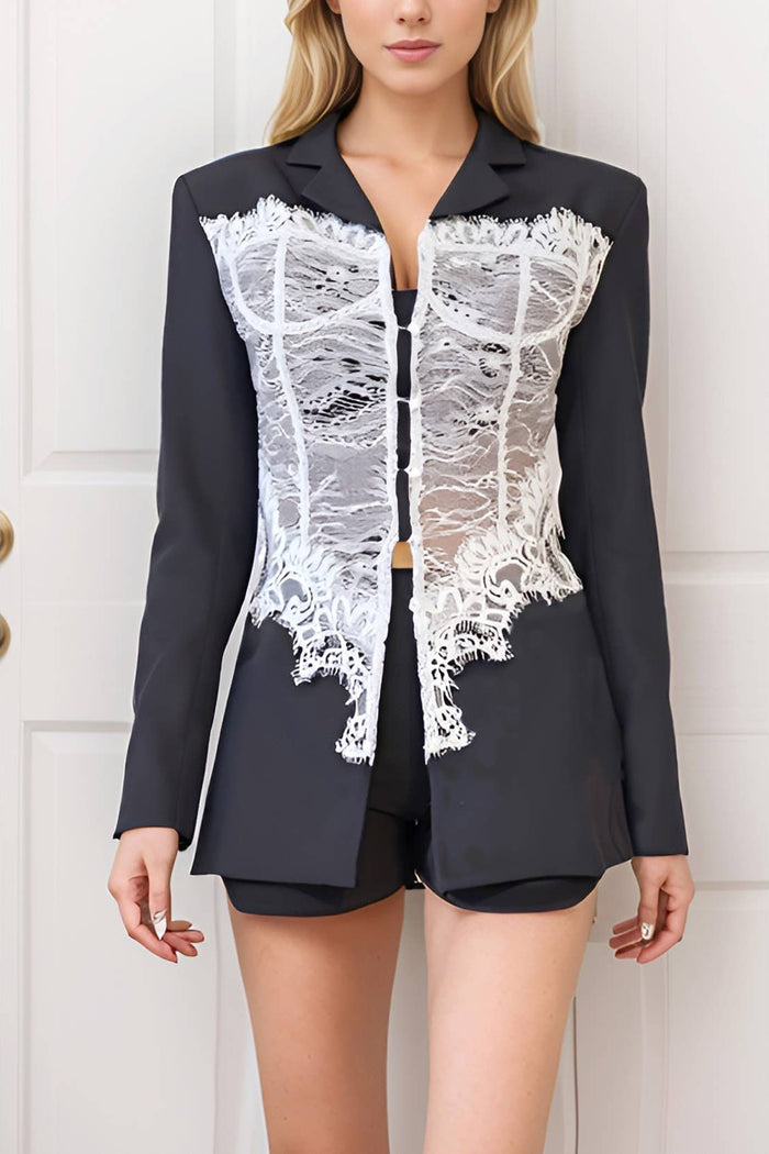 Style the Lace Corset Detail Blazer exclusively at Born To Glam