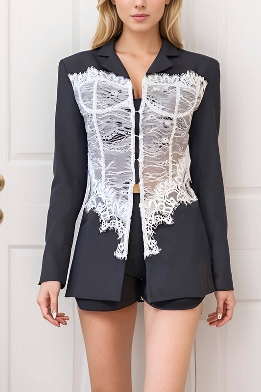 Style the Lace Corset Detail Blazer exclusively at Born To Glam