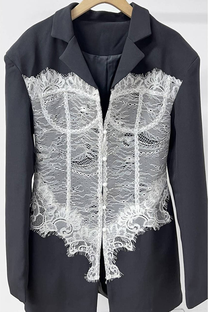 Style the Lace Corset Detail Blazer exclusively at Born To Glam