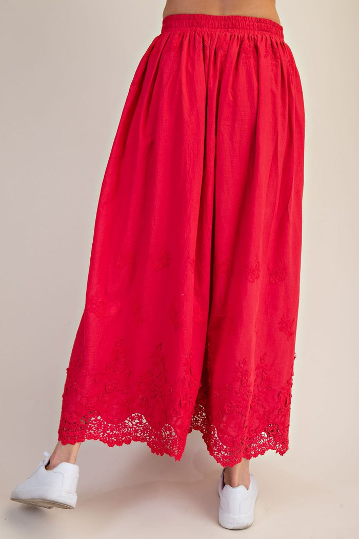 LACE HEM MAXI SKIRT, RED