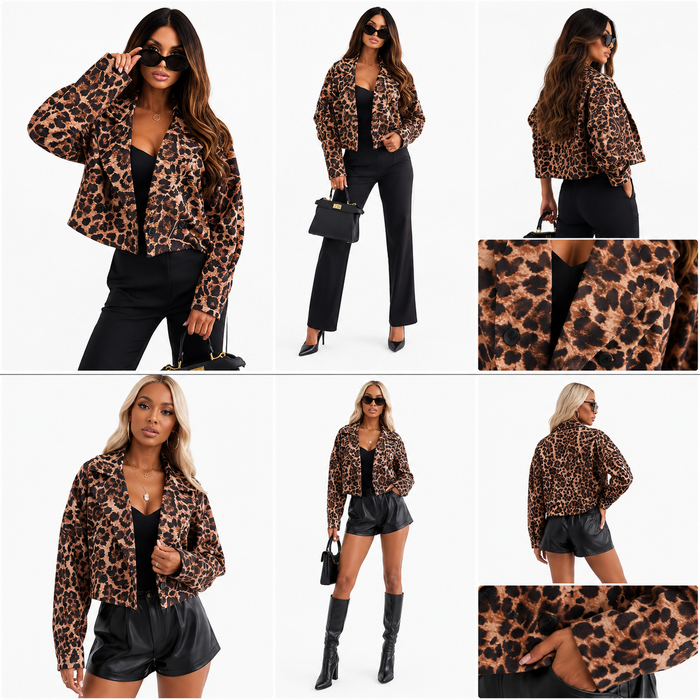 Animal print blazer for women with lightweight feel, clean button closure and polished city outfit appeal for work or dinner.